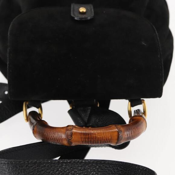 GUCCI Bamboo Backpack Suede Leather Black Auth BA6791 main image 10
